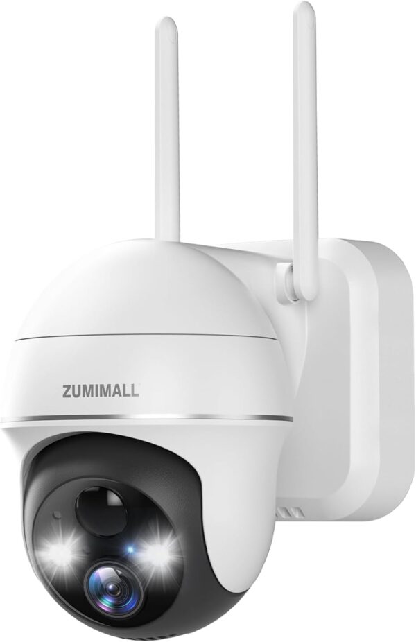 ZUMIMALL Security Cameras Wireless Outdoor WiFi with 360° PTZ, 2K Battery Cameras for Home Security Outdoor, Spotlight & Siren, 3MP Color Night Vision/2-Way Talk/IP66/Cloud/Alexa/PIR/AI