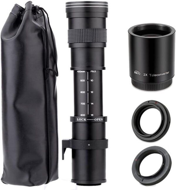 JINTU Telephoto Lens 420-1600mm f/8.3 Zoom SLR Camera Lens for Canon T7i T6 T6i T6s T7 T8i T3i, T4i, T5, T5i, SL2, SL1 4000D 2000D 80D 90D 5D III 6D 7D II 60D 70D 250D 750D 760D 1200D 1300D 2000D