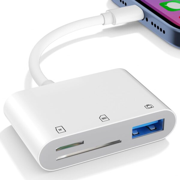 SD Card Reader for iPhone iPad, USB Camera Adapter Plug Digital Trail Camera SD Card Viewer with Dual Slot for MicroSD/SD, Memory Card Adapter for Photography No App Required