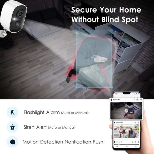GMK Security Camera Wireless Outdoor, 2K Color Night Vision AI Motion Detection 2-Way Talk Battery Powered WiFi Home Indoor Camera IP65 Weatherproof Spotlight Siren Alarm Cloud/SD Storage