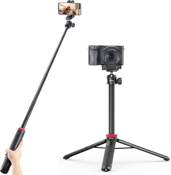 ULANZI MT-44 Extendable Phone Tripod, 59" Selfie Stick Vlog Stand with 2 in 1 Phone Clip, 360° Ball Head Camera-Tripod for iPhone Sony Canon Action Camera, Lightweight for Travel