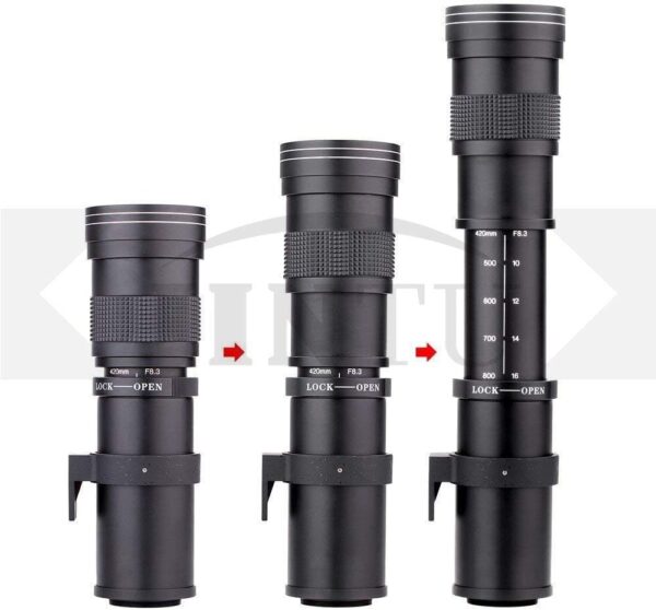 JINTU 420-800mm f/ 8.3 Manual Telephoto Zoom Lens + T-Mount for Canon EOS Rebel SL2 SL1 T3 T3i T4i T5 T5i T6 T6i T6s T7 T7i 4000D 6D 7D 60D 70D 77D 80D 5D II/III/IV 550D 650D SLR Camera Lenses