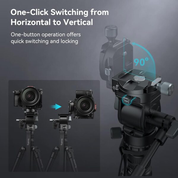 SmallRig CT195 Video Tripod Kit, 73" Camera Tripod with Pan Tilt Fluid Head for Vertical/Horizontal Shooting, Max Load 15kg / 33Ibs for Camcorder, Mirrorless, DSLR - 4307