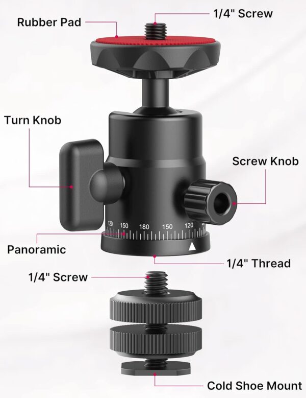 Mini Ball Head, ULANZI H28 Panoramic Tripod Head + Dual Hot Shoe Mount DSLR Camera Mount Adapter Photograph Attachment Accessories for Action Cameras Cam Smartphone Light Microphone Loading 5.5lb