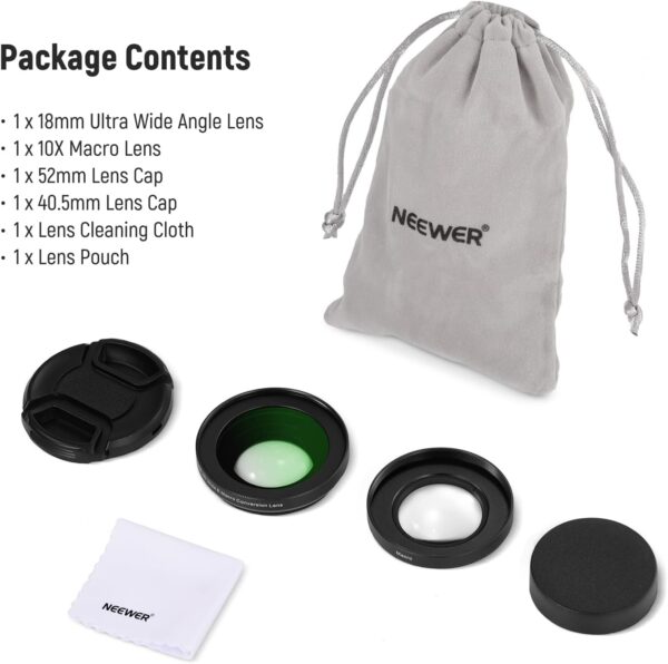 NEEWER 40.5mm HD Wide Angle Lens Compatible with Sony ZV-1F ZV-E10 A5000 A6000, 2 in 1 18mm Wide Angle & 10x Macro Additional Lens with Extension Tube, Bayonet Mount Lens Adapter (LS-30, Black)