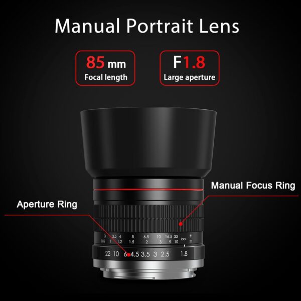 85mm f1.8 Portrait Lens - E Mount Lens for Sony, Medium Telephoto Lenses (Manual Focus) for Sony A7C A7R A7S A7 A9 A6700 A6600 A6500 A6400 A6300 A6100 A6000 A5100 A5000 NEX-7 NEX-6 NEX-5 ZV-E10 etc