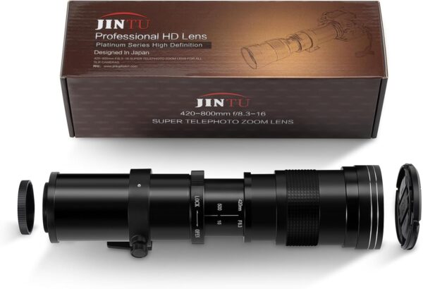 JINTU 420-800mm f/ 8.3 Manual Telephoto Zoom Lens + T-Mount for Canon EOS Rebel SL2 SL1 T3 T3i T4i T5 T5i T6 T6i T6s T7 T7i 4000D 6D 7D 60D 70D 77D 80D 5D II/III/IV 550D 650D SLR Camera Lenses
