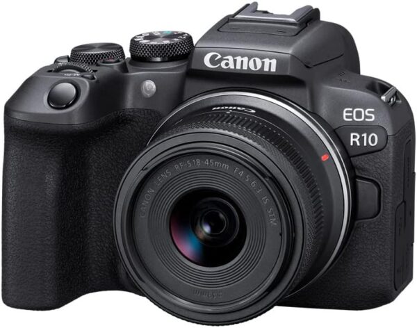 Canon EOS R10 Content Creator Kit, Mirrorless Vlogging Camera with RF-S18-45mm F4.5-6.3 is STM Lens, Tripod and Stereo Microphone, 24.2 Megapixel CMOS (APS-C) Sensor, 4K Video, Black