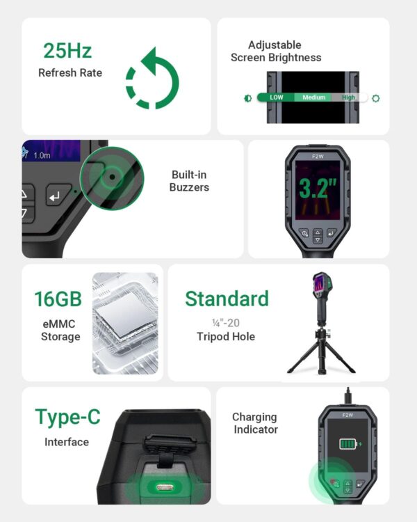F2W Thermal Camera 256x192 IR Resolution, Thermal Imaging Camera with W-Fi, Super Resolution Image Enhance,-4°F to 1022°F,640x480 3.2" Screen Thermal Imager with 16 GB Storage, Carrying Case