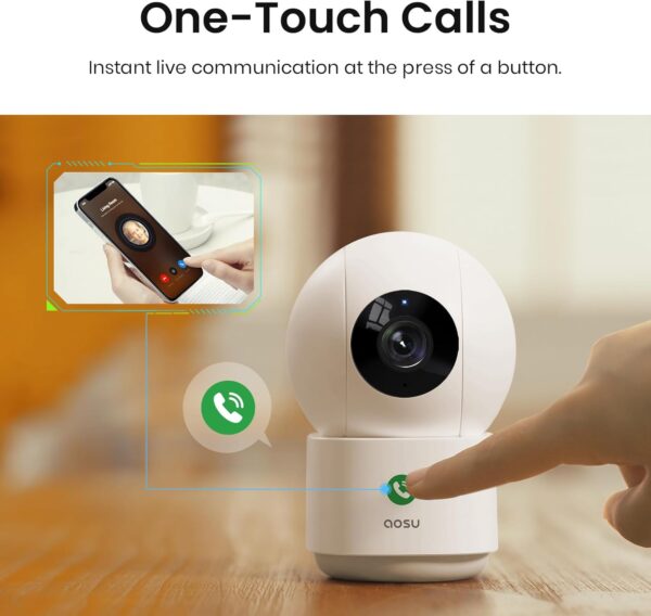 AOSU 2K Security Camera Indoor, Baby Monitor Pet Camera 360-Degree for Home Security,Camera with 5/2.4 GHz Wi-Fi Router, One-Touch Call, Smart Motion Tracking, IR Night Vision, Compatible with Alexa