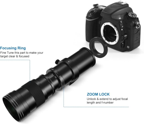 EF/EF-S 420-800mm F/8.3 Telephoto Zoom Lens - Manual DSLR Cameras Lenses+ T-Mount for Canon EOS Rebel T8i/T7i/T7/T6s/T6i/T6/T5i/T5/T4i/T3i/T3/T2i/T1i/250D/750D/760D/1200D/1300D/2000D/4000D/6D/5D