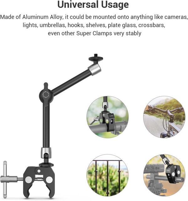 SMALLRIG Clamp w/ 1/4" and 3/8" Thread and 9.8 Inches Adjustable Friction Power Articulating Magic Arm with 1/4" Thread Screw for LCD Monitor/LED Lights - KBUM2732B