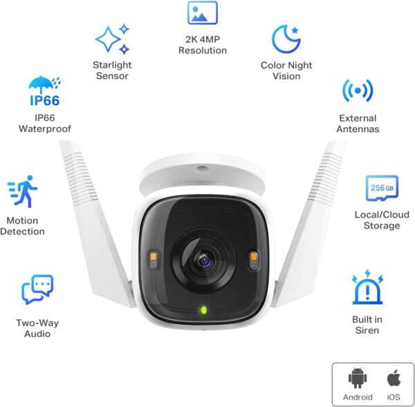 Tapo TP-Link 2K QHD Security Camera Outdoor Wired, Starlight Sensor for Color Night Vision, Free AI Detection, Built-in Siren, Cloud/SD Card Storage, Works with Alexa & Google Home C320WS