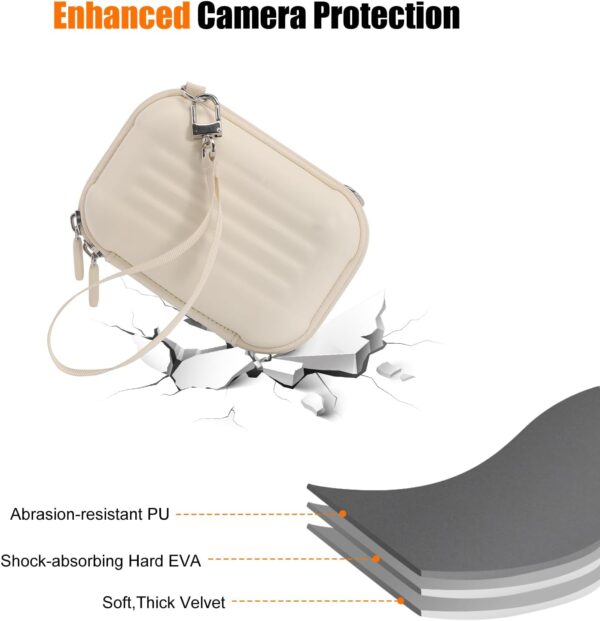 Cwatcun Digital Camera Case, Waterproof Hardshell Digital Camera Bag with 2 Carrying Ways, Lightweight Small Camera Sling Bag Compatible with KODAK PIXPRO/Canon PowerShot/Sony DSCW800 DSCW830 - White
