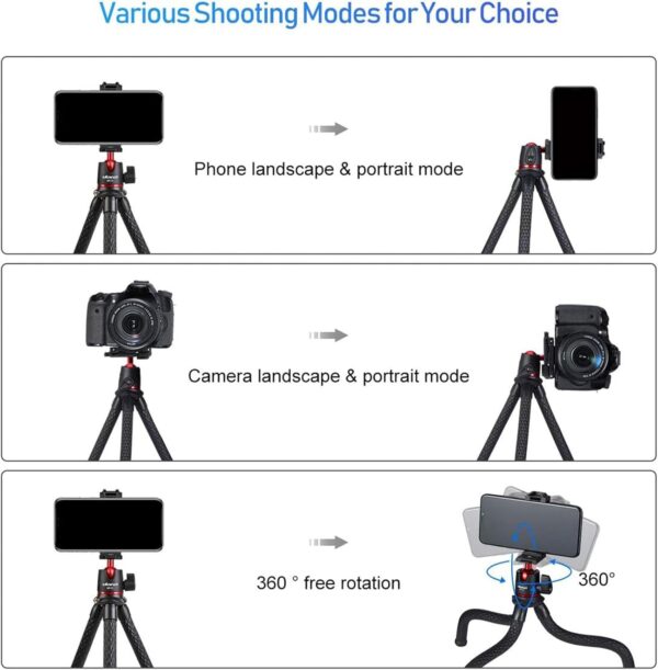 ULANZI Camera Tripod, Mini Flexible Stand with Hidden Phone Holder w Cold Shoe Mount, 1/4'' Screw for Magic Arm, Universal for iPhone 16 15 14 Pro Max XS Max X 8 Samsung Canon Nikon Sony Cameras
