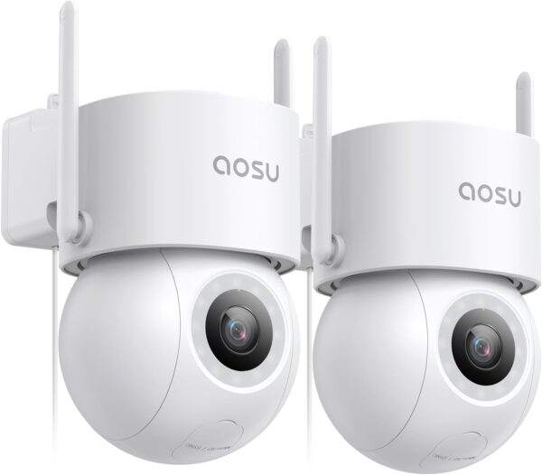 AOSU 2 Pack Wired Security Camera Outdoor - 3K Smart 24/7 Recording WiFi Camera for Home Security w/Sound Light Alerts, 360° View, Auto-Tracking, Camara de Seguridad para Casa (2.4Ghz WiFi Only)