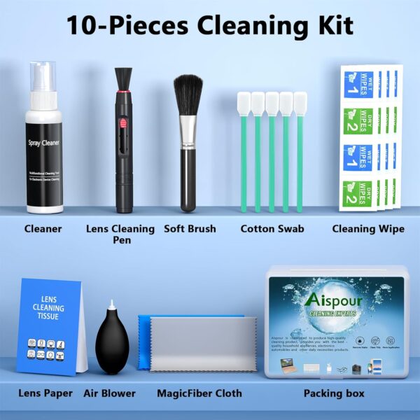 Camera Lens Cleaning Kit, 10-in-1 Camera Cleaning Kit, Camera Lens Cleaner and Camera Accessories, Includes Lens Cleaning Kit/Lens Cleaner/Lens Cleaning Pen/Soft Brush