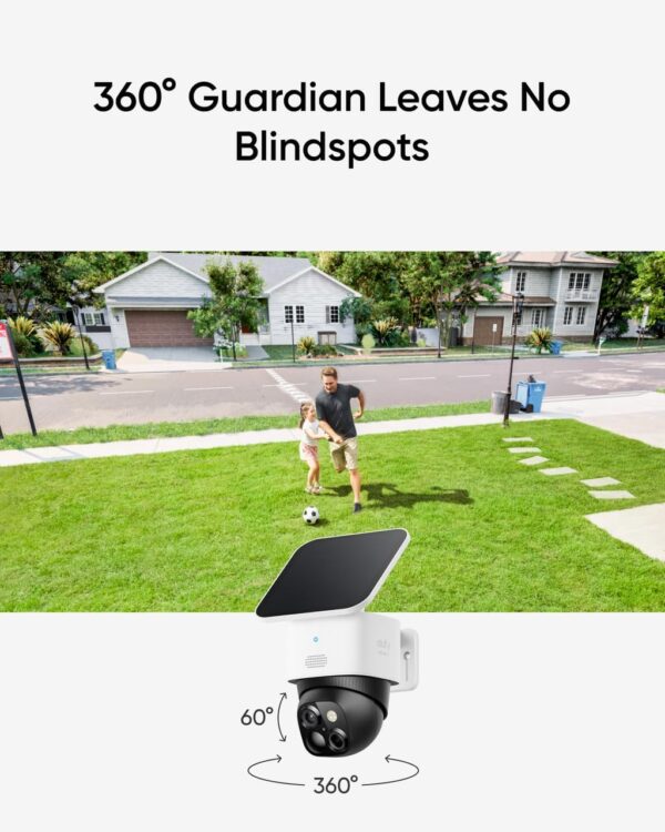 eufy Security SoloCam S340, Solar Security Cameras Wireless Outdoor, Cameras for Home Security, 360° Pan & Tilt Surveillance, No Blind Spots, 2.4 GHz Wi-Fi, No Monthly Fee, HomeBase S380 Compatible