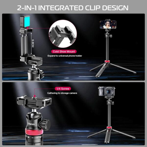 ULANZI MT-44 Extendable Phone Tripod, 59" Selfie Stick Vlog Stand with 2 in 1 Phone Clip, 360° Ball Head Camera-Tripod for iPhone Sony Canon Action Camera, Lightweight for Travel