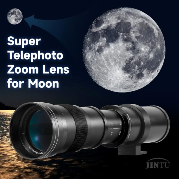 JINTU Telephoto Lens 420-1600mm f/8.3 Zoom SLR Camera Lens for Canon T7i T6 T6i T6s T7 T8i T3i, T4i, T5, T5i, SL2, SL1 4000D 2000D 80D 90D 5D III 6D 7D II 60D 70D 250D 750D 760D 1200D 1300D 2000D