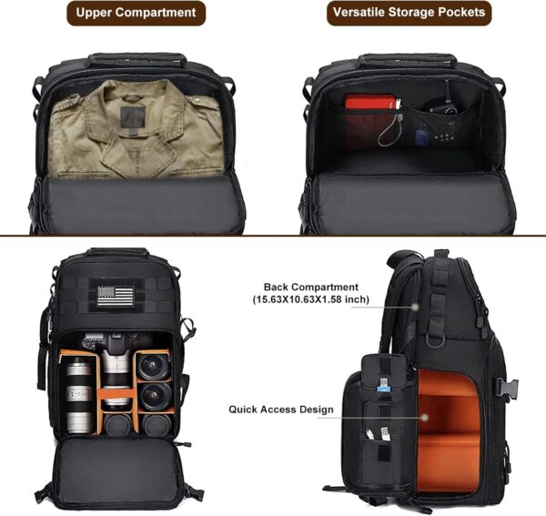 MOSISO Camera Backpack, DSLR/SLR/Mirrorless Tactical Camera Bag Case with Laptop Compartment Compatible with Canon/Nikon/Sony, Black