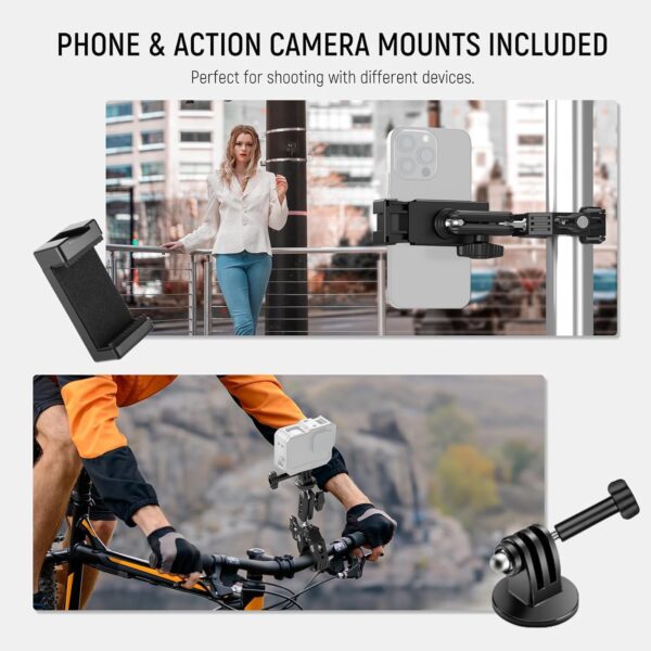 NEEWER Super Clamp with 3" Dual Ballhead Magic Arm, Cold Shoe, 1/4" Threads, Phone/Action Camera Mount Adapter for Desk Tripod Tube Crossbar Gimbal Rods Compatible with SmallRig GoPro DJI, ST83