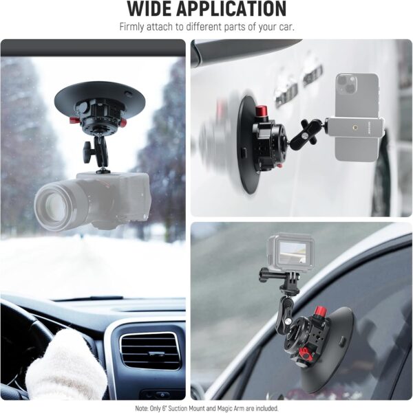 NEEWER 6"/15.2cm Camera Suction Cup Mount with Ball Head Magic Arm, Metal Suction Cup Mount on Car Windshield Dash for Camera/Action Camera/Phone Holder, with 1/4" & 3/8" Mounting Holes for ARRI