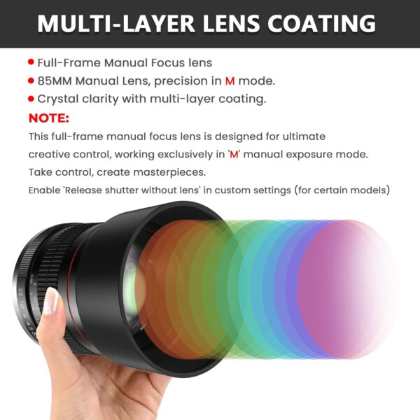 EF 85mm F1.8 Portrait Lens - Medium Telephoto Manual Focus SLR Cameras Lens for Canon EOS Rebel T Series (T8i/T7i/T7/T6/T3i/T2i/4000D/850D/SL3/SL2) & High-End DSLRs (6D Mark II/5D Mark IV/90D/80D/77D)
