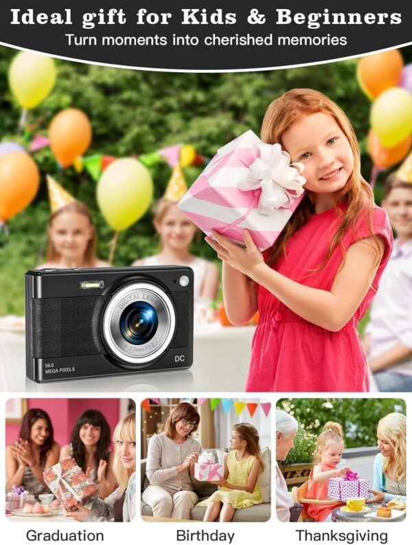 Upgrade Digital Camera, 56MP FHD 1080P Camera for Kids with 16x Zoom Anti Shake, Kid Camera with 32GB TF Card, Two Batteries, Lanyard, Compact Small Camera for Kids Boys Girls（Black）