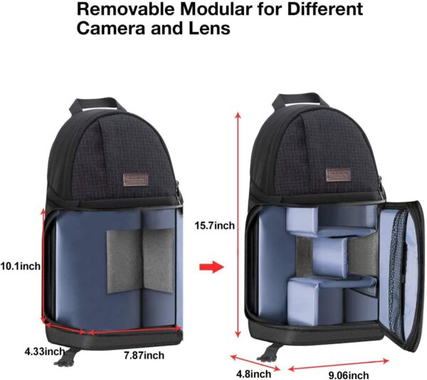 MOSISO Camera Sling Bag, DSLR/SLR/Mirrorless Camera Backpack Case Shockproof Photography Backpack with Tripod Holder & Removable Modular Inserts Compatible with Canon/Nikon/Sony/Fuji, Black