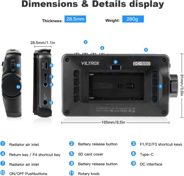 VILTROX DC550 Pro 5.5" Camera Field Monitor Touch Screen, 4K HDMI DSLR Video External Monitor for Sony Canon Nikon, Sunshade Hood,Battery,Storage Bag 1200nit,3DLUT,Focus Peaking,Histogram,False Colors