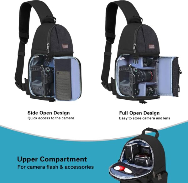 MOSISO Camera Sling Bag, DSLR/SLR/Mirrorless Camera Backpack Case Shockproof Photography Backpack with Tripod Holder & Removable Modular Inserts Compatible with Canon/Nikon/Sony/Fuji, Black