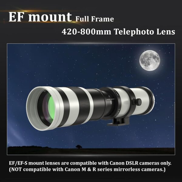 420-800mm Telephoto Lens for Canon - EF Lens for Canon DSLR, Manual Focus MF Zoom Lens for Canon EOS Rebel SL3 SL2 SL1 T8i T7i T7 T6 4000D 1500D 90D 80D 77D 70D 60D 7D 6D 5D 1D DSLR Cameras