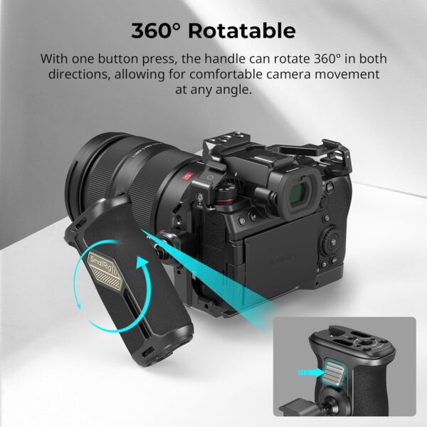 SmallRig Push-Button Rotating NATO Side Handle for Left and Right Hand, 360° Rotatable Side Handle with Anti-Slip Silicone, Camera Grip with Built-in Threaded holes, Wrist Strap Hole, Cold Shoe - 4359