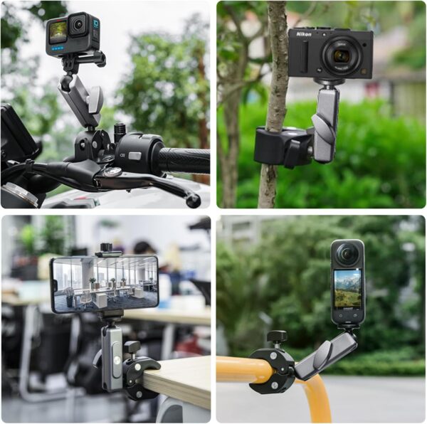 Suptig Camera Mount Clamp Super Clamp Pole Mount for Phon, Gopro Hero 13 Hero 12 11 10 9 8 7 6 5, Insta 360, DJI osmo Canon DSLR etc.