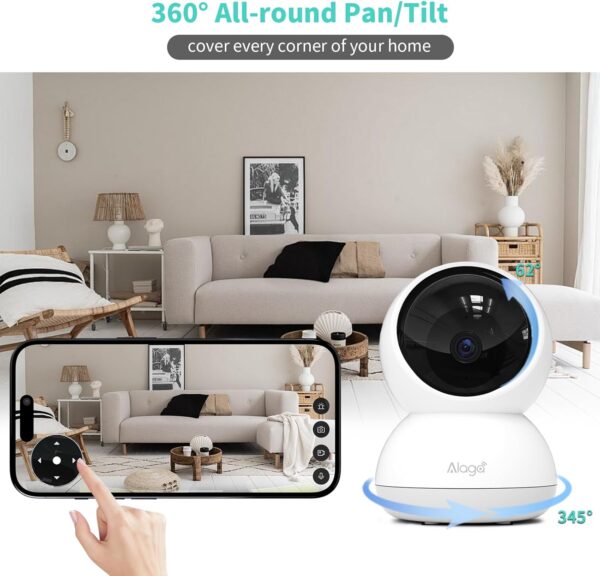Alaga 3K Security Camera for Home, 5G and 2.4G WiFi,360° Pan, Human Pet Motion AI, Night Vision, Speaker, Compatible with Alexa and Google Assistant