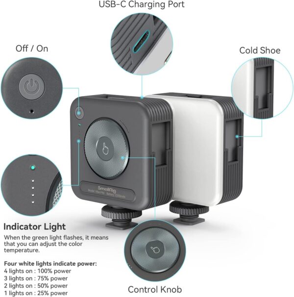 SmallRig P96 LED Video Light, Portable Camera Lights, 96 LED Beads for Photography Video Lighting, Rechargeable 2200mAh CRI 95+ 2700-6500K w 3 Cold Shoe