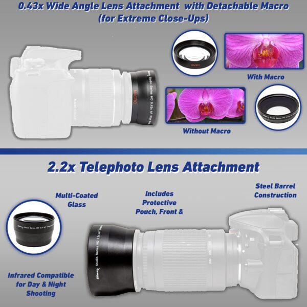 Ultimaxx 58MM Accessory Kit for Canon EOS Rebel T7, T6, T5, T3, T100, 4000D, 3000D, 2000D, 1500D, 1300D, 1200D 1100D, and More; Includes: 2X LP-E10 Batteries, Filter Kits, Backpack & More