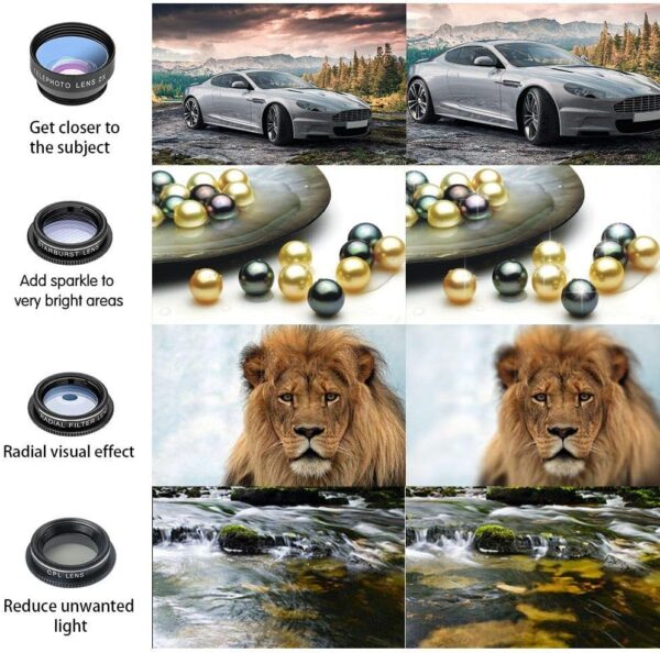 Godefa Phone Camera Lens Kit, 14 in 1 Lenses with Selfie Light for iPhone 14 13 12 11 Xs X Pro Samsung and Other Andriod Smartphone, Universal Clip on Wide Angle+Macro+ Fisheye Camera Lenses