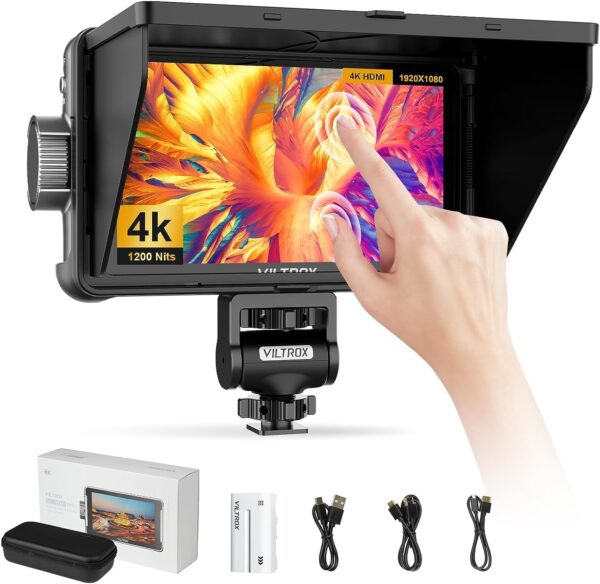 VILTROX DC550 Pro 5.5" Camera Field Monitor Touch Screen, 4K HDMI DSLR Video External Monitor for Sony Canon Nikon, Sunshade Hood,Battery,Storage Bag 1200nit,3DLUT,Focus Peaking,Histogram,False Colors