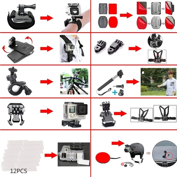 60 in 1 Camera Accessories Kit Compatible with GoPro Hero 13 12 11 10 9 8 7 6 5/Session 5/Hero 4/3+/3/2/1, Insta360, DJI Osmo Action, AKASO, APEMAN, Campark, SJCAM