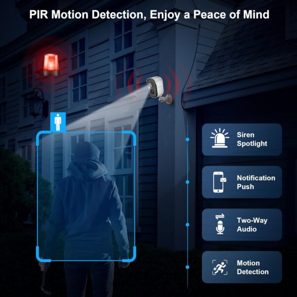 Security Cameras Wireless Outdoor, 2K Battery Powered WiFi Cameras for Home Security with AI Motion Detection, Color Night Vision, Spotlight, Siren, Waterproof, SD/Cloud Storage
