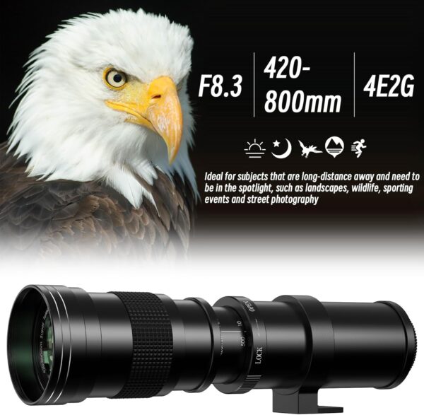 EF/EF-S 420-800mm F/8.3 Telephoto Zoom Lens - Manual DSLR Cameras Lenses+ T-Mount for Canon EOS Rebel T8i/T7i/T7/T6s/T6i/T6/T5i/T5/T4i/T3i/T3/T2i/T1i/250D/750D/760D/1200D/1300D/2000D/4000D/6D/5D