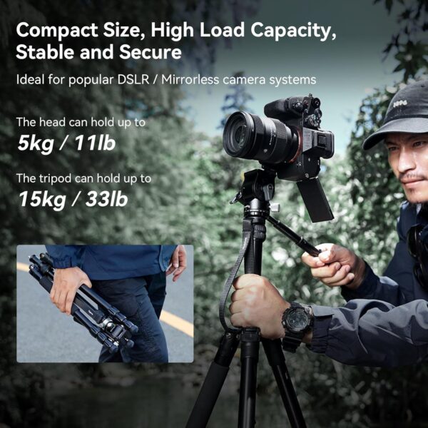 SmallRig CT195 Video Tripod Kit, 73" Camera Tripod with Pan Tilt Fluid Head for Vertical/Horizontal Shooting, Max Load 15kg / 33Ibs for Camcorder, Mirrorless, DSLR - 4307