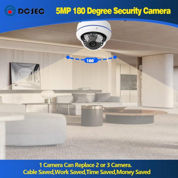 5MP 4MP 180 Degree Wide Angle Dome Security Camera HD-TVI/CVI/AHD/960H Analog 4 in 1 Super Hybrid HD CCTV Surveillance 1.7mm Fisheye Lens Outdoor/Indoor IR Day&Night Vision Home Cam