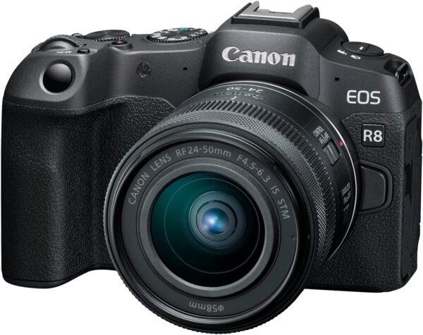 Canon EOS R8 Mirrorless Camera RF24-50mm F4.5-6.3 is STM Lens Kit, Full-Frame Hybrid Camera, 24.2 Megapixel CMOS Image Sensor, 4K Video, Content Creator Vlogging Camera, Black