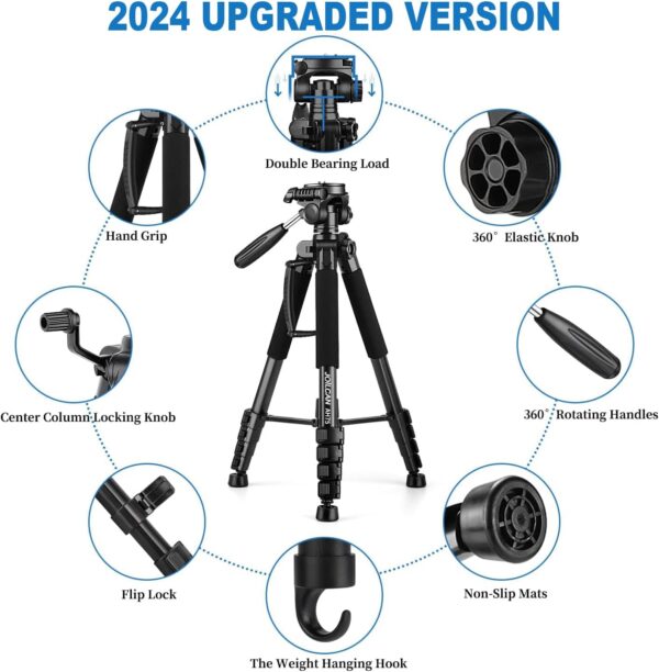 JOILCAN Tripod Camera Tripods, 74" Tripod for Camera Phone Video Recording, Heavy Duty Camera Tripod Stand, Professional Travel DSLR Tripods Compatible with Canon iPhone, Max Load 15 LB