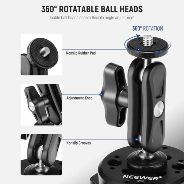 NEEWER 6"/15.2cm Camera Suction Cup Mount with Ball Head Magic Arm, Metal Suction Cup Mount on Car Windshield Dash for Camera/Action Camera/Phone Holder, with 1/4" & 3/8" Mounting Holes for ARRI