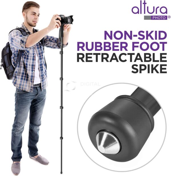 Altura Photo 62-Inch Camera Monopod - Heavy Duty Stand for Canon, Nikon, & Sony Mirrorless & DSLR Cameras - Steady Photography, Lightweight & Portable - Easy to Carry with Pouch