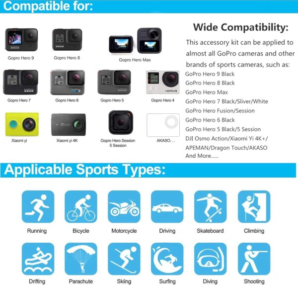 60 in 1 Camera Accessories Kit Compatible with GoPro Hero 13 12 11 10 9 8 7 6 5/Session 5/Hero 4/3+/3/2/1, Insta360, DJI Osmo Action, AKASO, APEMAN, Campark, SJCAM